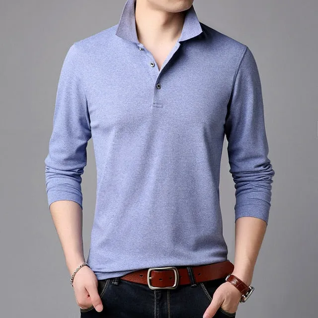 2021 Top Grade New Fashion Brands Polo Shirt Mens Solid Color Long Sleeve Slim Fit Korean Boys Poloshirt Casual Men Clothing