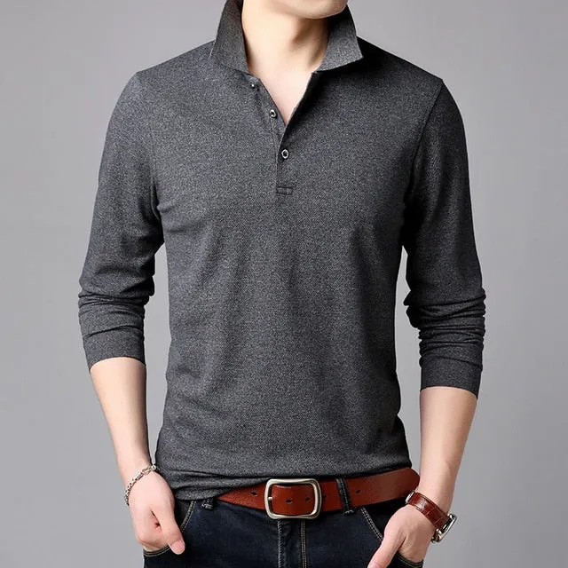 2021 Top Grade New Fashion Brands Polo Shirt Mens Solid Color Long Sleeve Slim Fit Korean Boys Poloshirt Casual Men Clothing