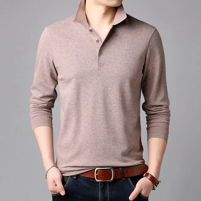 2021 Top Grade New Fashion Brands Polo Shirt Mens Solid Color Long Sleeve Slim Fit Korean Boys Poloshirt Casual Men Clothing