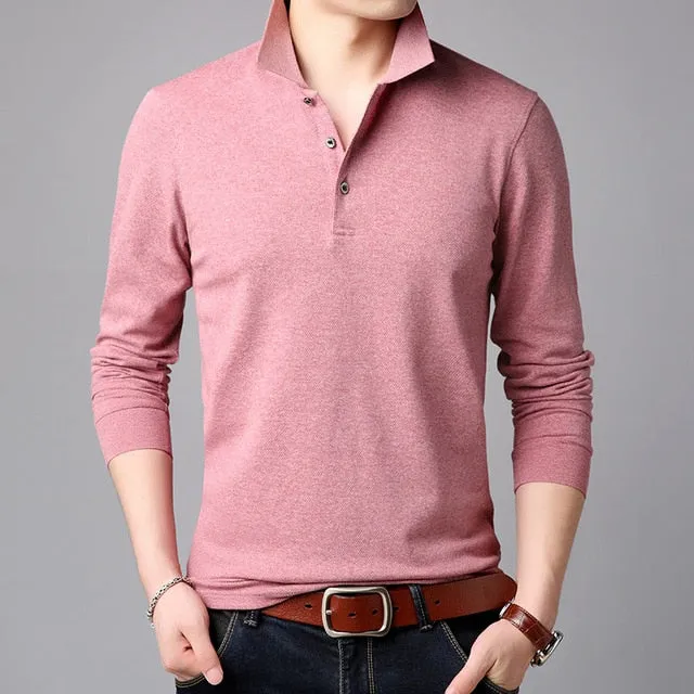 2021 Top Grade New Fashion Brands Polo Shirt Mens Solid Color Long Sleeve Slim Fit Korean Boys Poloshirt Casual Men Clothing