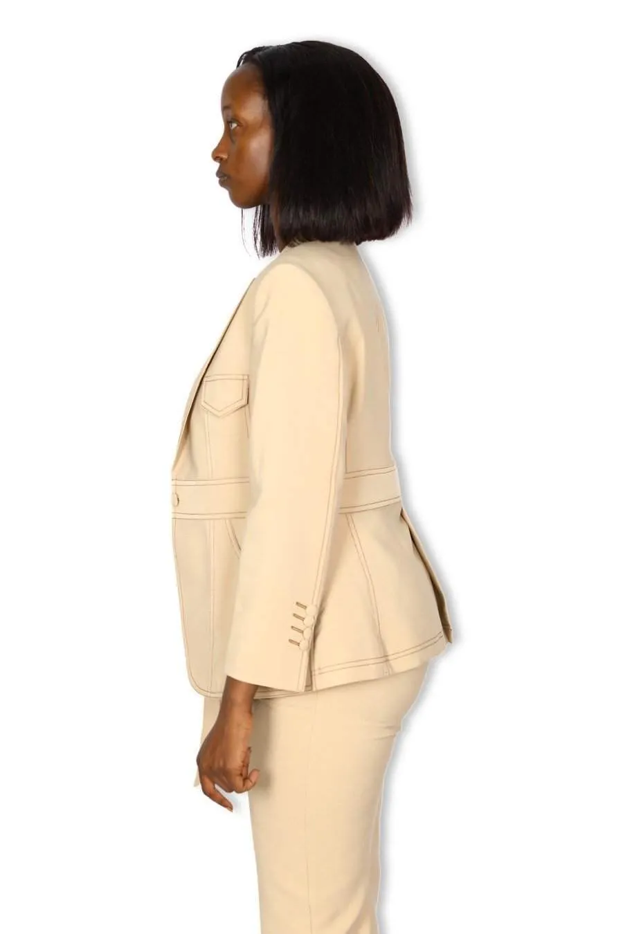 Beige Plain Office Suit