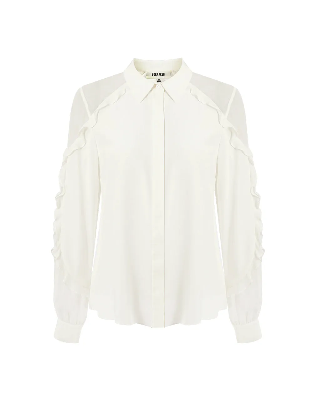 BORA AKSU sheer shoulder with ruffled blouse