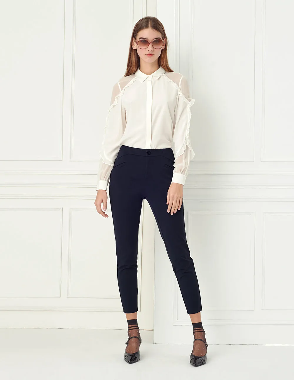 BORA AKSU sheer shoulder with ruffled blouse