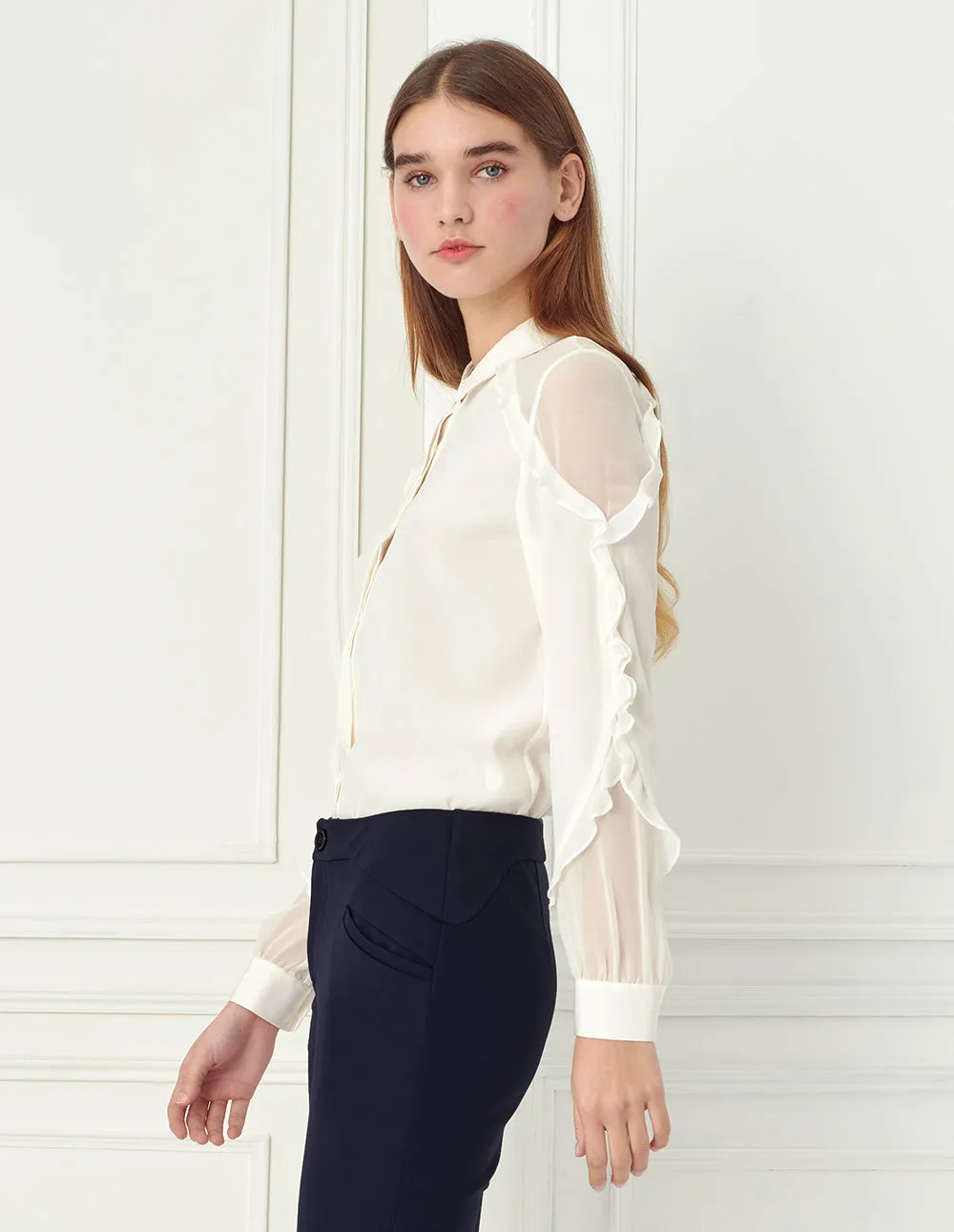 BORA AKSU sheer shoulder with ruffled blouse