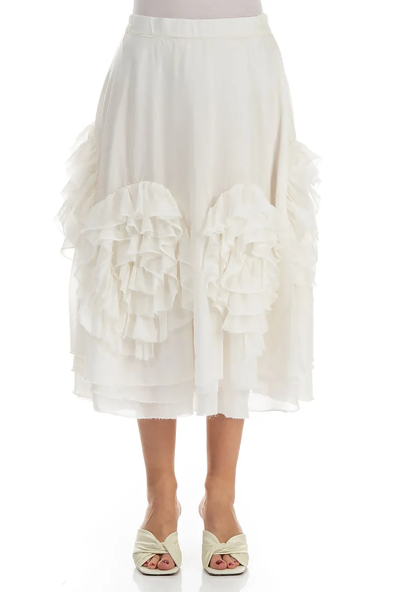 Frilly Flower White Silk Cotton Skirt