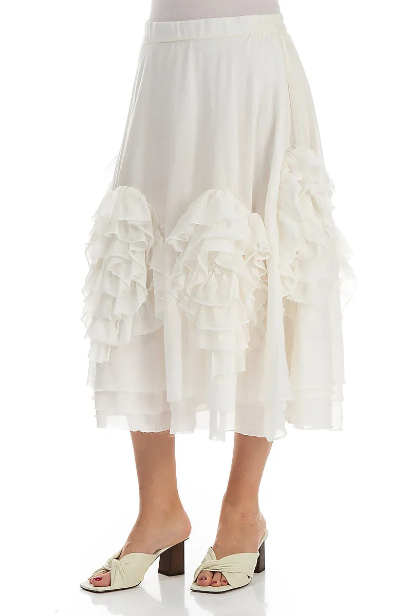 Frilly Flower White Silk Cotton Skirt
