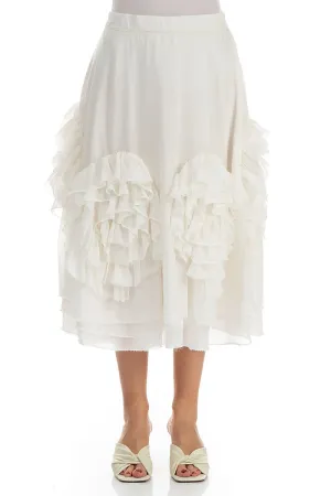 Frilly Flower White Silk Cotton Skirt