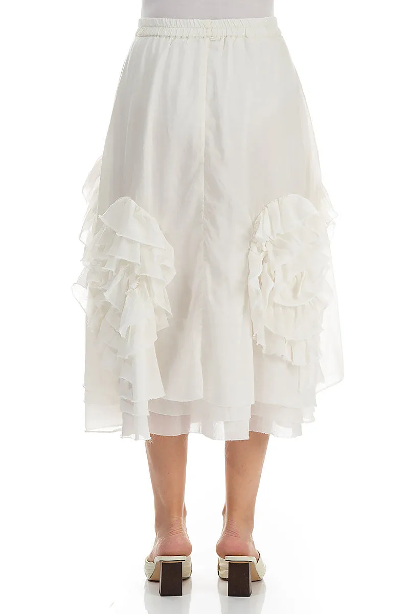 Frilly Flower White Silk Cotton Skirt