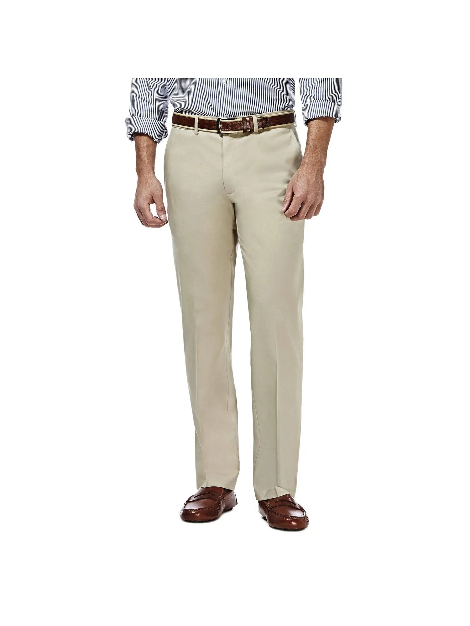 Haggar Mens Straight fit Casual Pants 42 / 30 Beige Solid Stretch