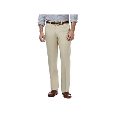 Haggar Mens Straight fit Casual Pants 42 / 30 Beige Solid Stretch