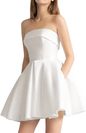 Leeskoot Satin Homecoming Dresses for Teens 2025 Strapless Short Prom Dress A Line Formal Cocktail Evening Gown with Pockets
