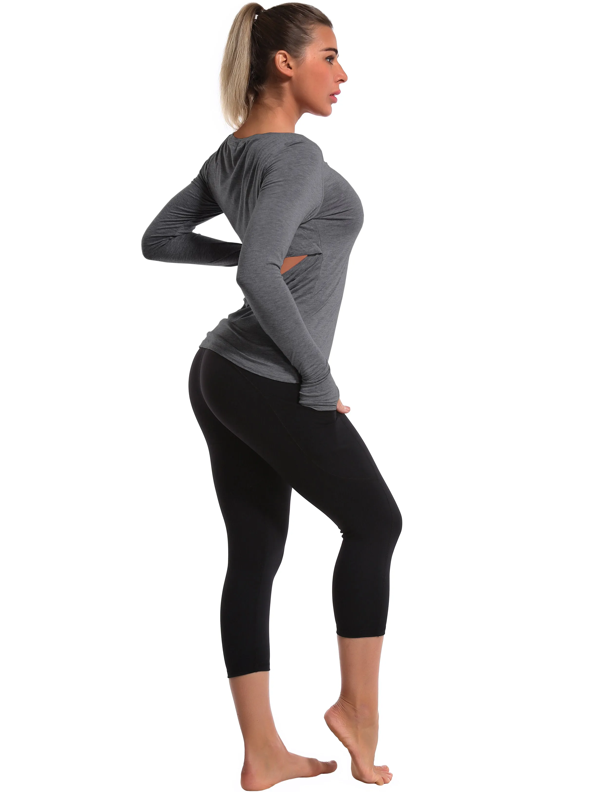 Open Back Long Sleeve Tops heathercharcoal_Golf