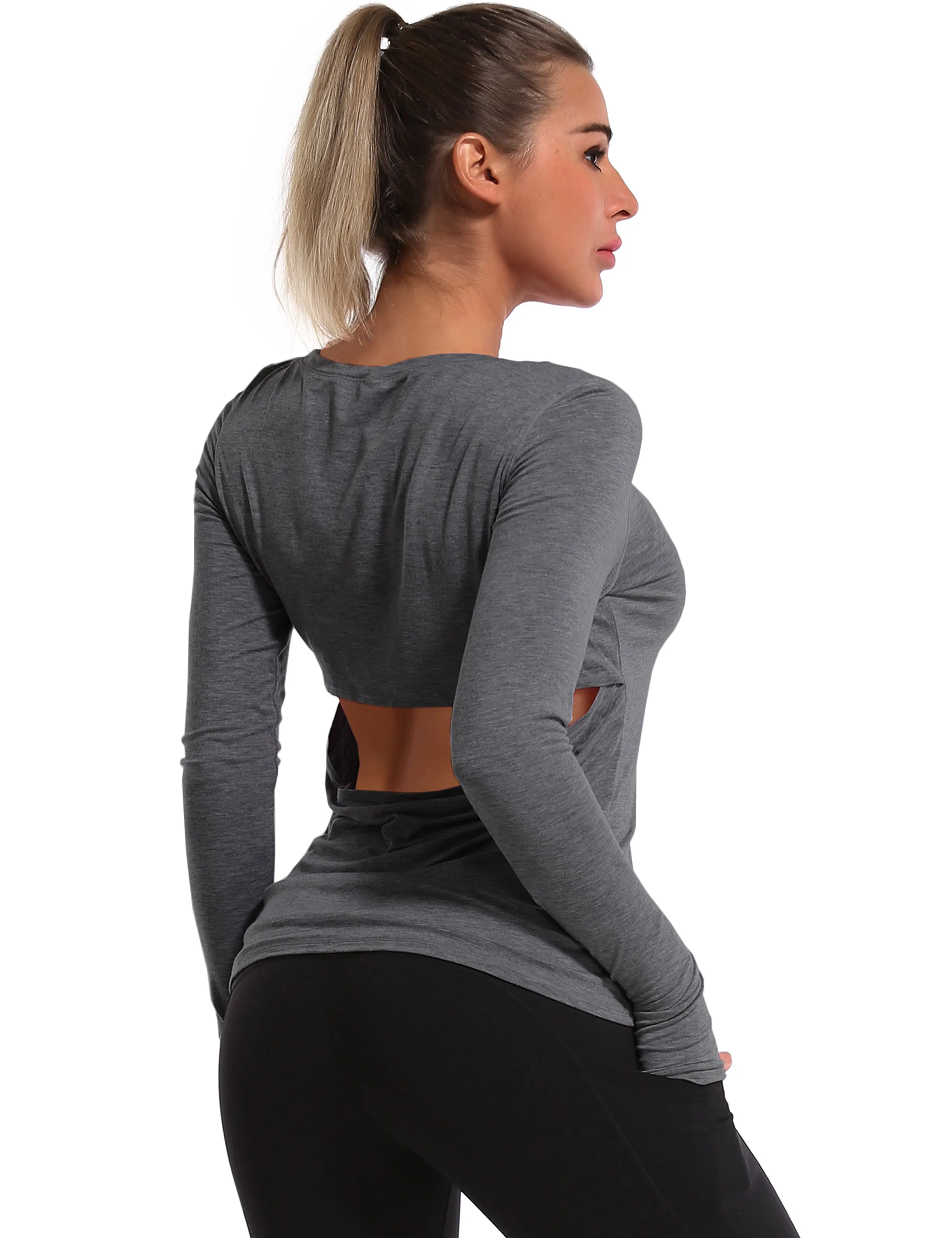 Open Back Long Sleeve Tops heathercharcoal_Golf