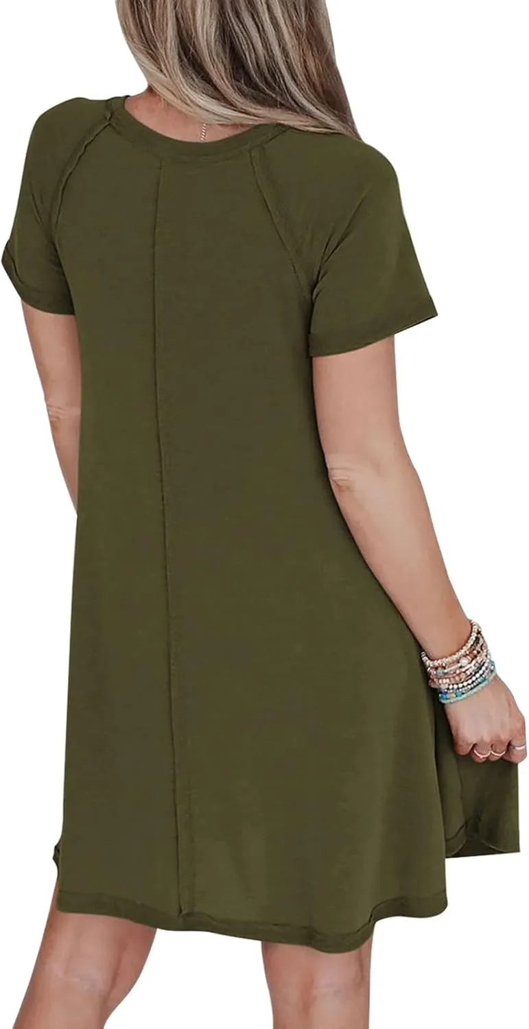 PRETTYGARDEN Women's Summer Casual T Shirt Dresses 2024 Short Sleeve Crew Neck Swing Dress with Pockets Short Dress