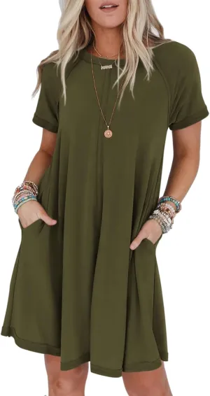 PRETTYGARDEN Women's Summer Casual T Shirt Dresses 2024 Short Sleeve Crew Neck Swing Dress with Pockets Short Dress