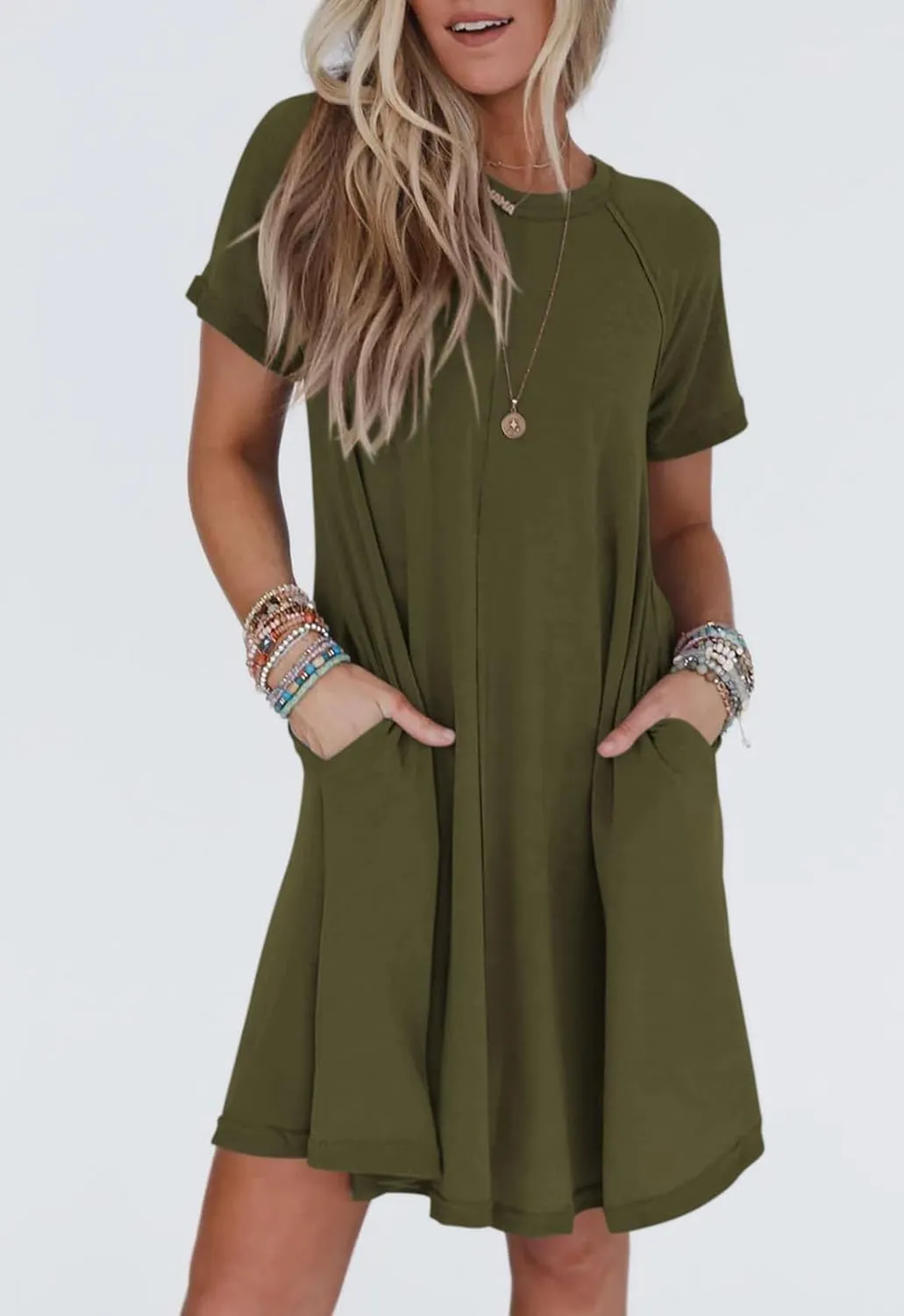 PRETTYGARDEN Women's Summer Casual T Shirt Dresses 2024 Short Sleeve Crew Neck Swing Dress with Pockets Short Dress