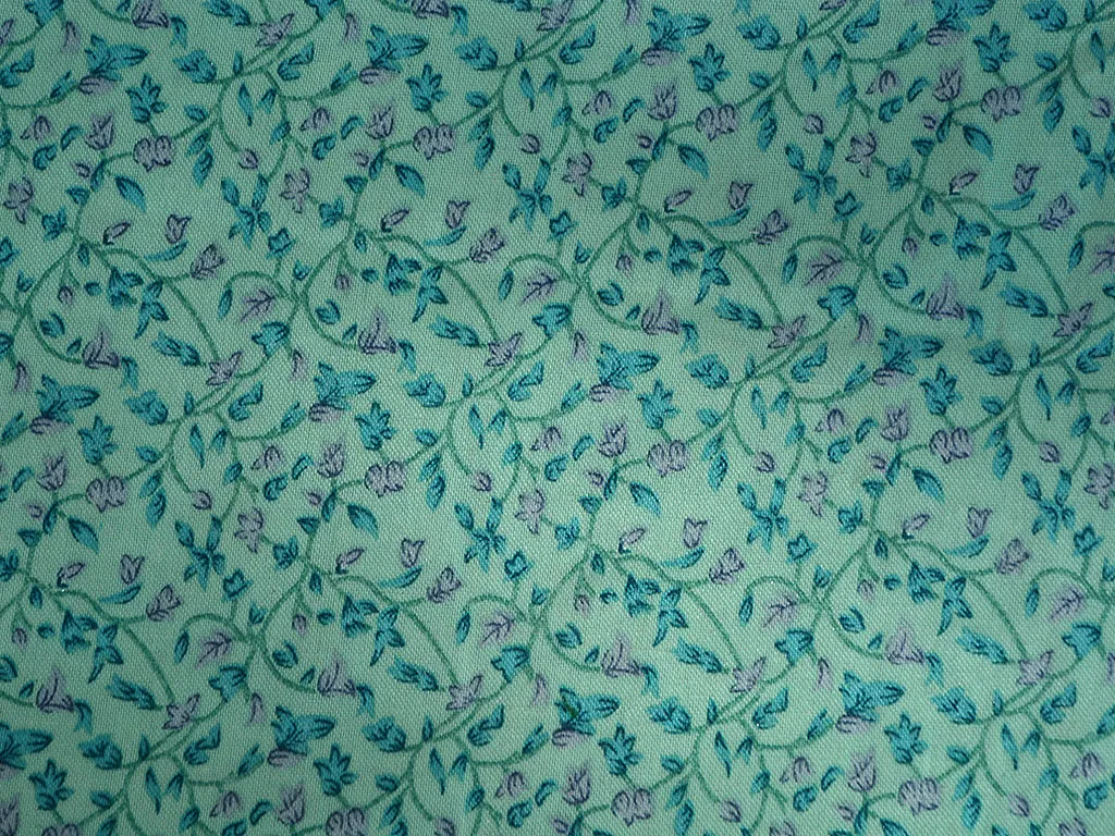 Turquoise Green Floral Digital Printed Slub Cotton Fabric
