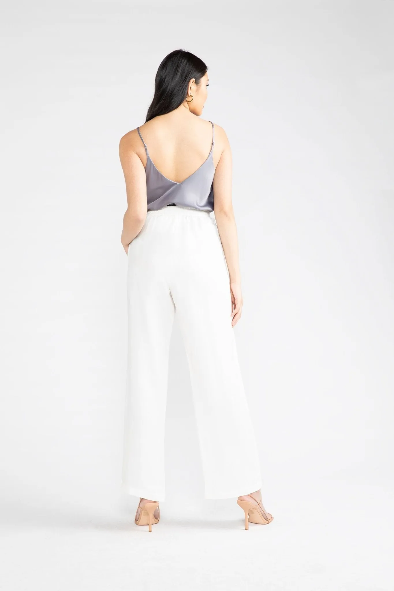 White Cupro Sade Pleated Front Trouser