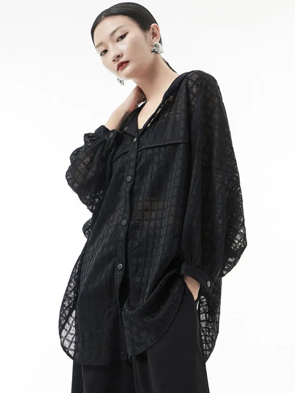 xakxx Loose Batwing Sleeves Sun Protection See-Through Blouse