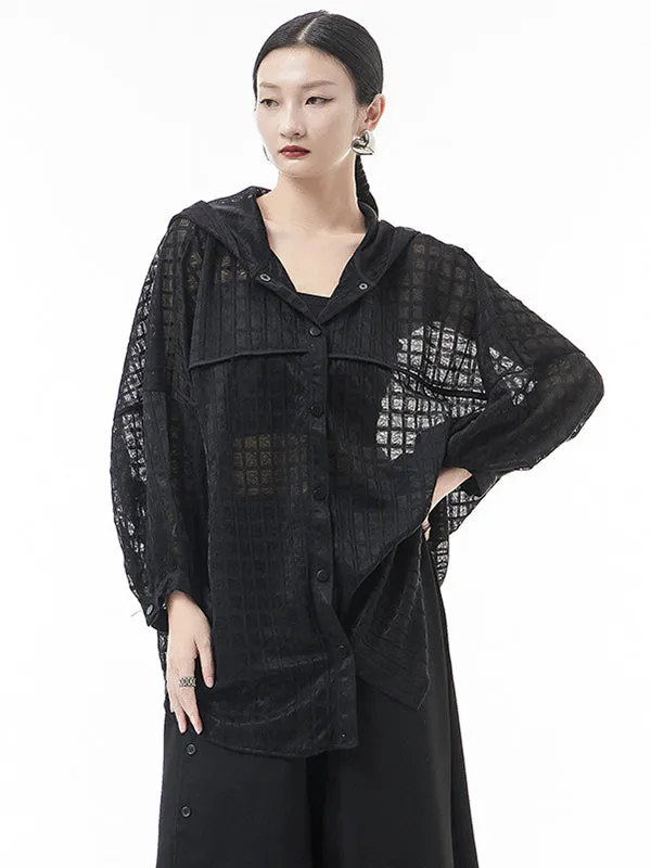 xakxx Loose Batwing Sleeves Sun Protection See-Through Blouse