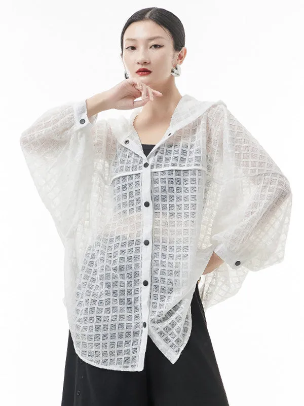 xakxx Loose Batwing Sleeves Sun Protection See-Through Blouse