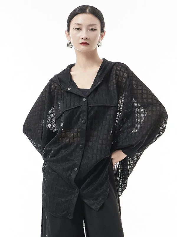 xakxx Loose Batwing Sleeves Sun Protection See-Through Blouse
